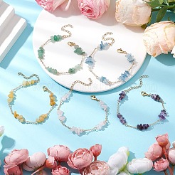 5Pcs Rose Quartz & Amethyst & Green Aventurine & Aquamarine & Topaz Jade Braided Beaded Bracelets Set&nbsp;BJEW-TA00550