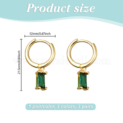 3 Pairs 3 Colors Brass Micro Pave Cubic Zirconia Hoop Earrings&nbsp;EJEW-GO0003-21