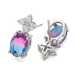 Brass Pave Cubic Zirconia Flower & Oval Stud Earrings for Women&nbsp;EJEW-I304-26P-09