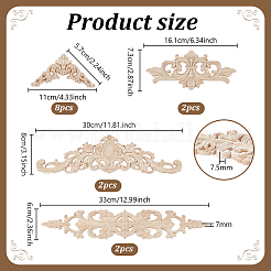 14Pcs 4 Styles Wood Carved Onlay Applique Craft&nbsp;WOOD-PH0004-07