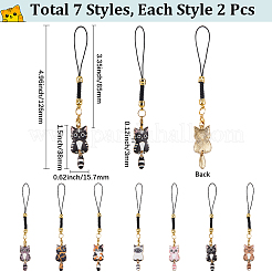 14Pcs 7 Style Cat Alloy Enamel Mobile Straps&nbsp;HJEW-SC00130