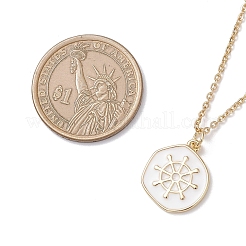 Ocean Summer Brass Enamel White Flat Round Pendant 304 Stainless Steel Cable Chain Necklaces for Women&nbsp;NJEW-JN05543