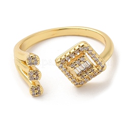 Rack Plating Brass Rhombus Open Cuff Rings with Cubic Zirconia&nbsp;RJEW-D008-11G
