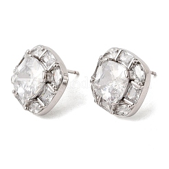 Brass Pave Clear Cubic Zirconia & Glass Stud Earrings&nbsp;EJEW-G471-03P-01
