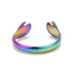Ion Plating(IP) Rainbow Color  304 Stainless Steel Double Hand Hug Open Cuff Ring for Women&nbsp;RJEW-C025-08B-M