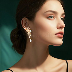 2 Pairs Brass Pave Clear Cubic Zirconia Butterfly Stud Earring Findings&nbsp;KK-BBC0018-66