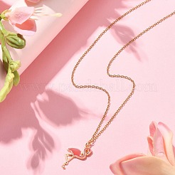 Alloy Enamel Flamingo Pendant Necklace with 304 Stainless Steel Chains&nbsp;NJEW-JN04411
