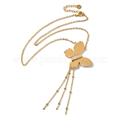 Stainless Steel Crystal Rhinestone Butterfly Tassel Pendant Necklaces for Women&nbsp;NJEW-G145-02G