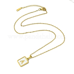 Ion Plating(IP) Rectangle with Initial Letter 304 Stainless Steel Pendant Necklace&nbsp;NJEW-R265-04G-A