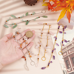 Gemstone Round & Chip Hair Pendants Decoration Chain Clips for Woman Girl&nbsp;OHAR-AB00007
