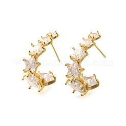 Star Brass Micro Pave Clear Cubic Zirconia Stud Earrings&nbsp;EJEW-R018-02G