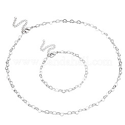 1 Set Brass Heart Link Chain Bracelet & Necklace&nbsp;SJEW-TA0001-05