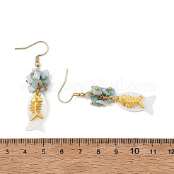 Fish Natural Shell & Natural Larimar Chips Dangle Earrings&nbsp;EJEW-JE07166