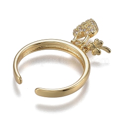 Adjustable Brass Micro Pave Clear Cubic Zirconia Cuff Rings&nbsp;ZIRC-Z002-05G