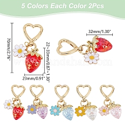 10Pcs 5 Colors Acrylic Strawberry & Alloy Enamel Flower Pendant Decorations&nbsp;HJEW-WR00003