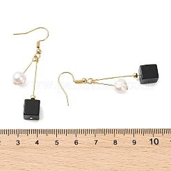 Natural Banded Agate(Dyed & Heated) & 304 Stainless Steel and Natural Cultured Freshwater Pearl Dangle Earrings&nbsp;EJEW-JE07108