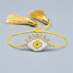 Glass Seed Braided Bead Bracelet with Double Tassel&nbsp;BJEW-A121-18D