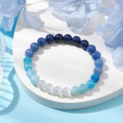 8mm Round Cat Eye & Natural Lapis Lazuli & Blue Aventurine & Dyed Crackle Agate Beaded Stretch Bracelets&nbsp;BJEW-TA00514-02