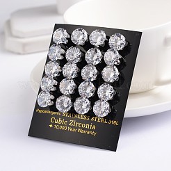 Flat Round 304 Stainless Steel Cubic Zirconia Stud Earrings&nbsp;EJEW-H306-38-5mm-A