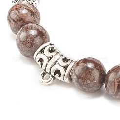 Natural Snowflake Obsidian Stretch Bracelet with Alloy Beads&nbsp;BJEW-JB08017-03
