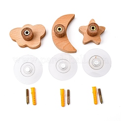 6 Sets 3 Style Wood Wall Mounted Hook Hangers&nbsp;AJEW-GL0001-13