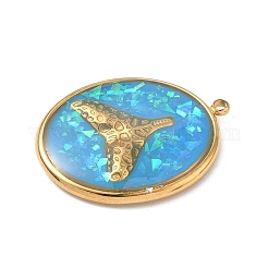 304 Stainless Steel Epoxy Resin with Natural Shell and Sequins Inside Pendants&nbsp;STAS-L026-17G-E03