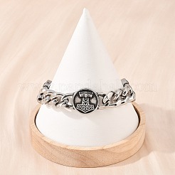 Stainless Steel Flat Round with Thor Hammer Mjolnir Link Bracelets&nbsp;BJEW-D379-07ASP