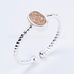 Adjustable Natural Druzy Agate Cuff Finger Rings&nbsp;RJEW-E147-G