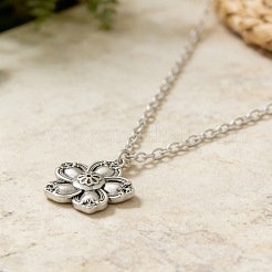 Vintage Alloy 5-Petal Flower Pendant 2-Strand Cable Chain Necklaces for Women&nbsp;WGE0472-01