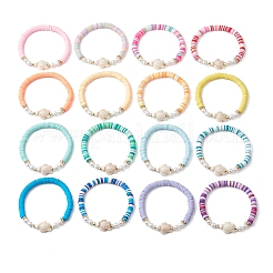 16Pcs 16 Colors Summer Beach Sea Turtle Synthetic Turquoise & Shell Pearl & Polymer Clay Beaded Stretch Bracelet Sets&nbsp;BJEW-JB10810