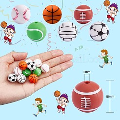 60Pcs 15mm Silicone Beads Sports Silicone Beads Bulk Basketball Soccer Tennis Baseball Rugby Volleyball Silicone Beads Kit for DIY Jewelry Making Craft&nbsp;JX308A