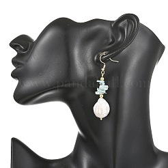 Natural Larimar Chip & Natural Keshi Pearl Dangle Earrings&nbsp;EJEW-JE07445-02