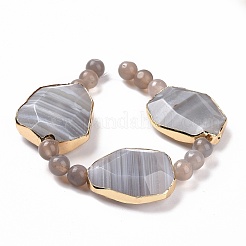 Natural Grey Agate Beads Strands with Round Beads&nbsp;G-G990-A01