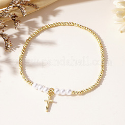 Chic Brass & Imitation Pearl Bead Stretch Bracelets&nbsp;GI8988