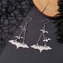 Tarnish Resistant 304 Stainless Steel Bat Pendants Dangle Earrings&nbsp;EJEW-TA00452