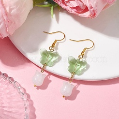 Butterfly Transparent Glass with Natural White Jade Dangle Earrings&nbsp;EJEW-JE05804-02