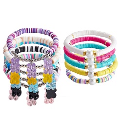 Polymer Clay Heishi Beads Stretch Charm Bracelets&nbsp;BJEW-SZ0001-33