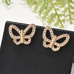 Butterfly Brass Micro Pave Clear Cubic Zirconia Stud Earrings for Women&nbsp;EJEW-G428-07G