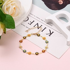 Golden Brass Flower Enamel Links Bracelets&nbsp;BJEW-JB05664-01