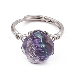Flower Natural Fluorite Adjustable Rings&nbsp;KK-G273-10P