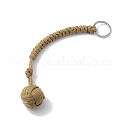 Polyester & Spandex Cord Ropes Braided Wood Ball Keychain&nbsp;KEYC-JKC00589-01
