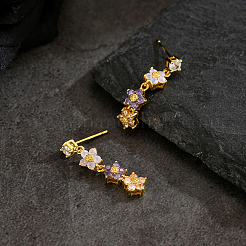 Brass Flower Dangle Stud Earrings&nbsp;XD1974