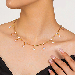 201 Stainless Steel Crystal Rhinestone Triangle Tassel Oval Link Chain Necklaces for Women&nbsp;IJ7847