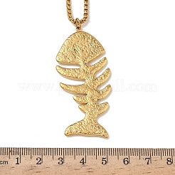 304 Stainless Steel Fish Bone Shaped Pendant Box Chain Necklaces for Women&nbsp;NJEW-L467-01G