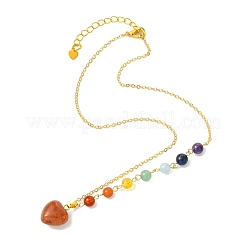 Chakra Natural Red Aventurine Heart Pendant Brass Cable Chain Necklaces for Women&nbsp;NJEW-JN06267-01