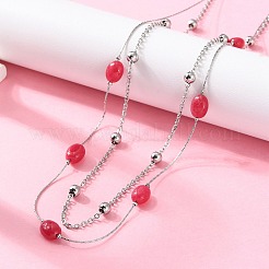 304 Stainless Steel & Dyed Natural Malaysia Jade Double Layer Necklaces for Women&nbsp;NJEW-A045-19P