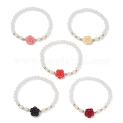 Glass with Synthetic Coral 3D Flower Rose  Beaded Stretch Bracelets for Women&nbsp;BJEW-JB13498