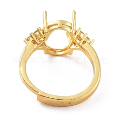 Rack Plating Oval Brass Micro Pave Cubic Zirconia Adjustable Solitaire Ring Components&nbsp;KK-Q819-03G