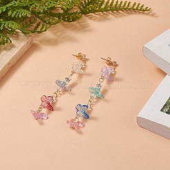 Natural Quartz Crystal & Glass Butterfly Beaded Dangle Stud Earrings&nbsp;EJEW-JE05197
