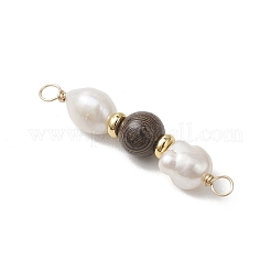 Natural Cultured Freshwater Pearl Two Sides Polished & Wenge Wood Dyed Round Beaded Connector Charms&nbsp;PALLOY-JF05117